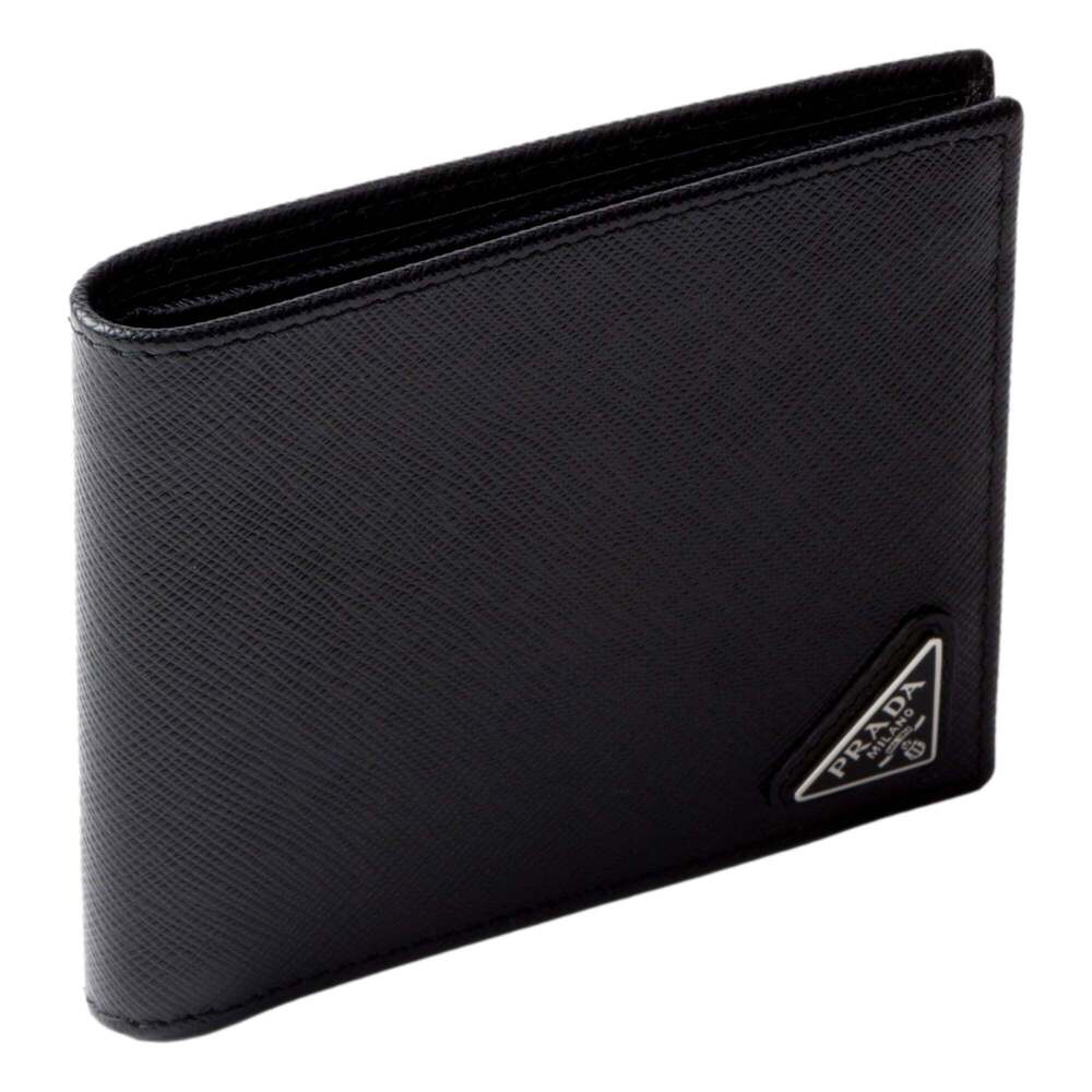 Prada Mens Black Saffiano Leather Bifold Wallet with Triangle